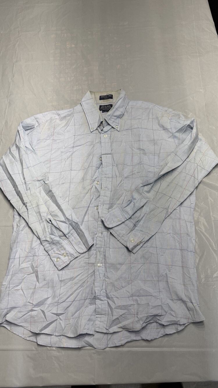 VTG Blair Mens Blue Checked Long Sleeve Permanent Press Button-Up S 6.5 32/33